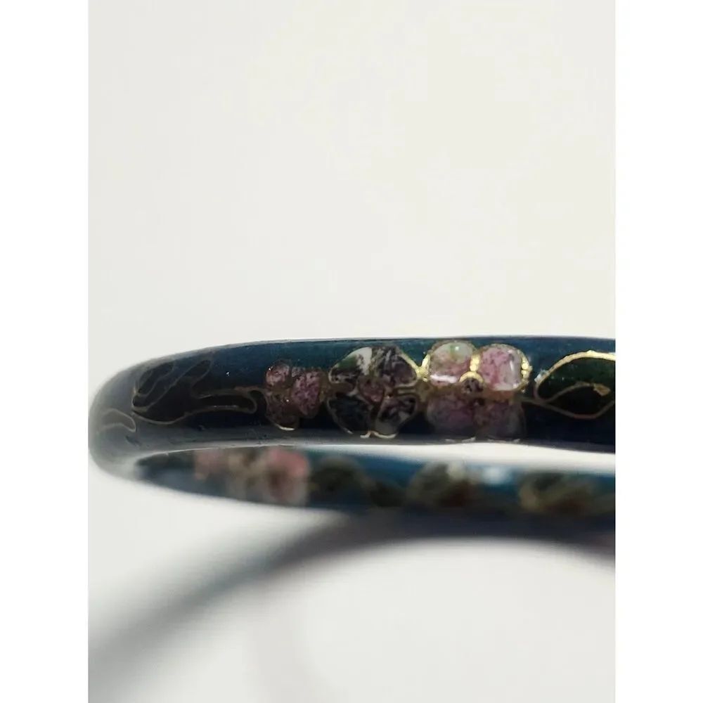 Blue Floral Cloisonné Bangle Bracelet - Picture 2 of 5